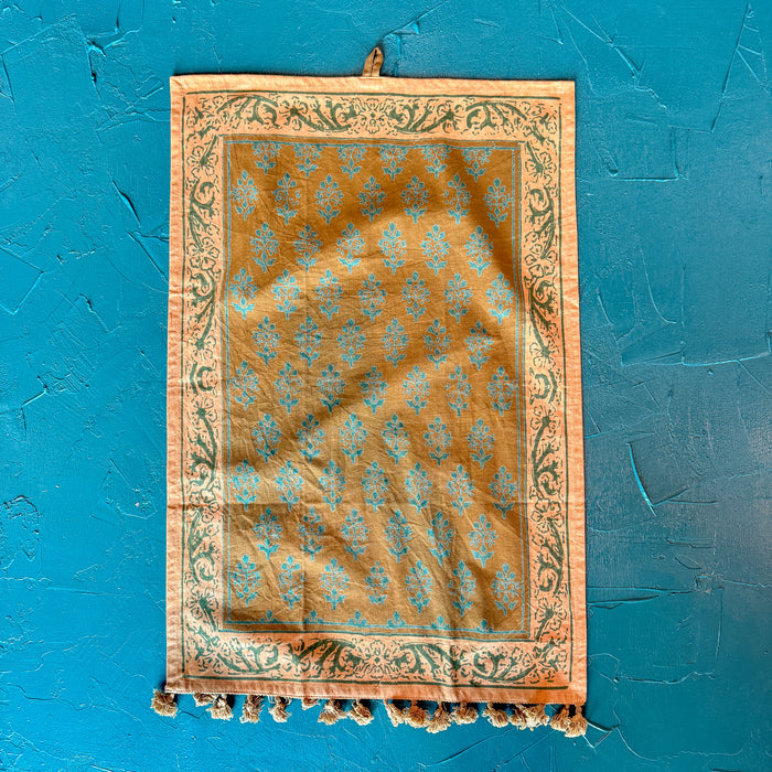 Cotton Printed Tea Towel w/ Tassels Brown