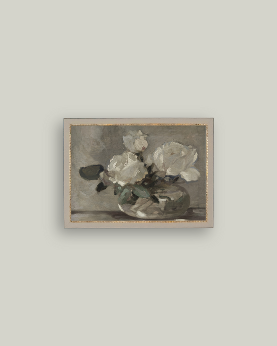 White Rose Vase Wall Art - 9x7
