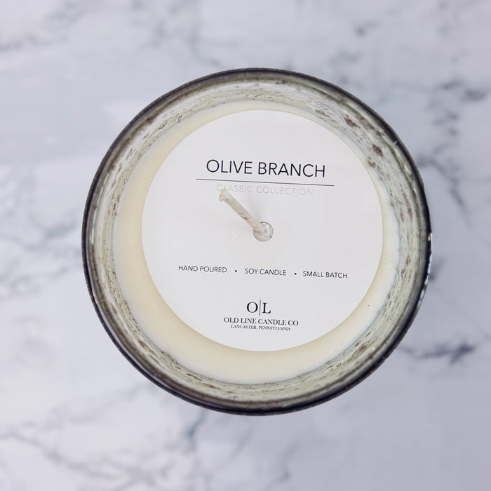 Olive Branch Bubble Candle 16 oz | Flecked Glass • Old Line Candle Company