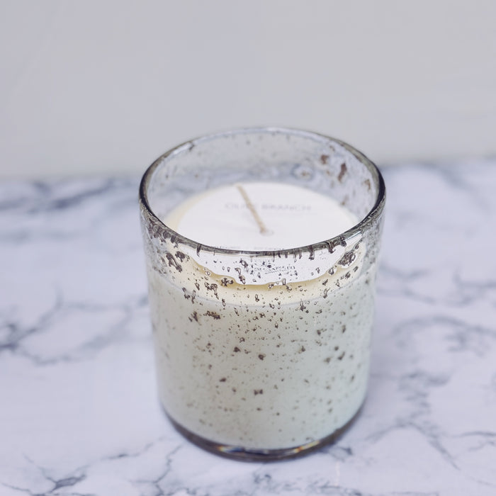 Olive Branch Bubble Candle 16 oz | Flecked Glass • Old Line Candle Company