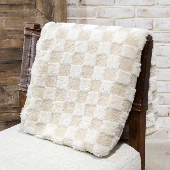 Ivory Faux Fur/Boucle Blanket - 67x55