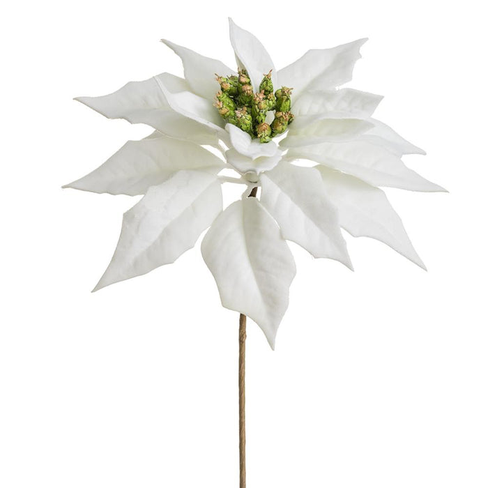 White Velvet Poinsettia Pick - 9"