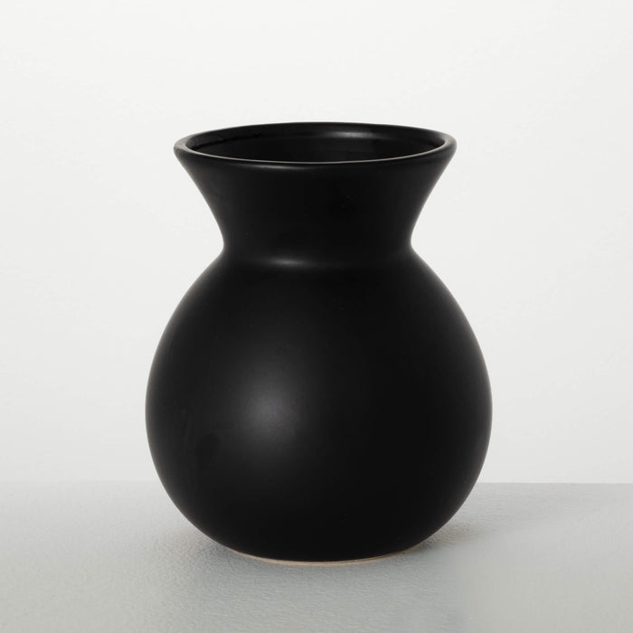 Matte Black Hourglass Vase - 8.25"