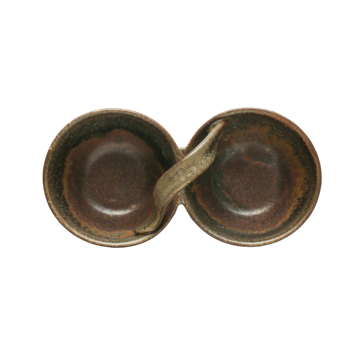 Brown Stoneware Dish with 2 Sections - 8"