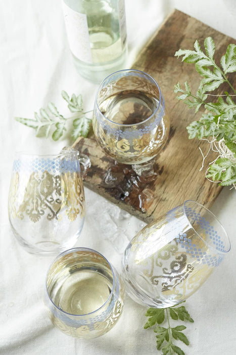 Stemless Wine Glass Golden Ikat • Patina Vie - 18 oz
